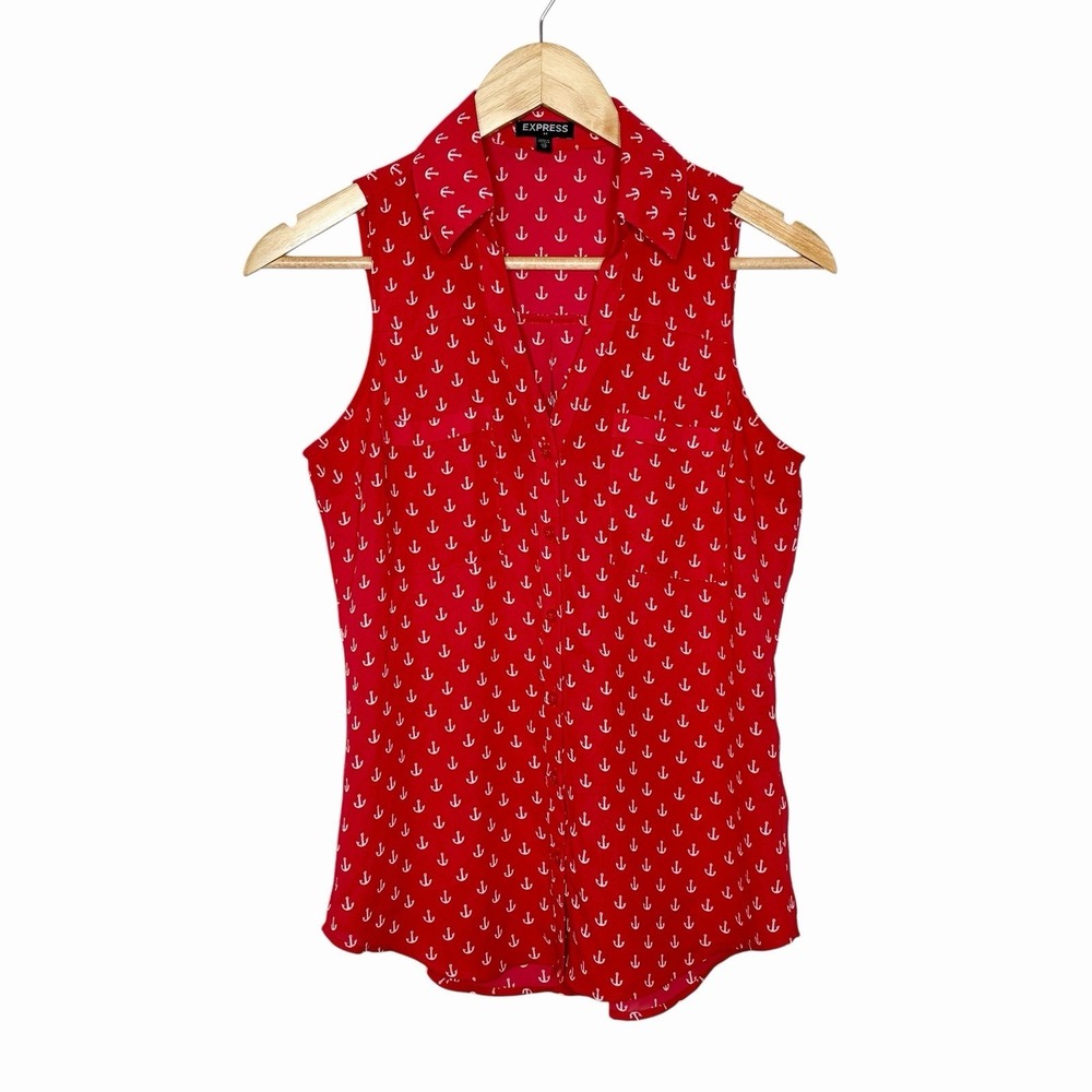 Express Anchor Print Sleeveless Top Womens XS Nautical Preppy Fisherman Sailor